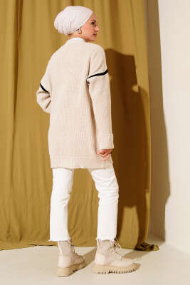 Cepli Gold Düğmeli Triko Hırka Taş - Thumbnail