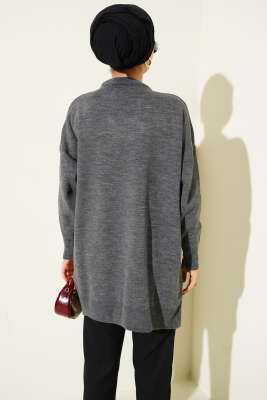 Baklava Çizgi Detaylı Triko Tunik Füme - Thumbnail