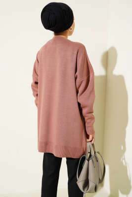 Baklava Çizgi Detaylı Triko Tunik Gül Kurusu - Thumbnail