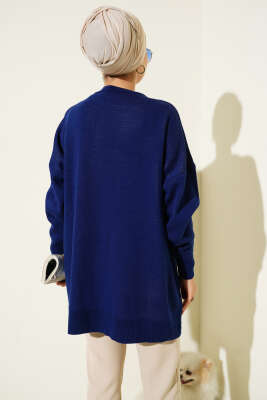 Baklava Çizgi Detaylı Triko Tunik Lacivert - Thumbnail