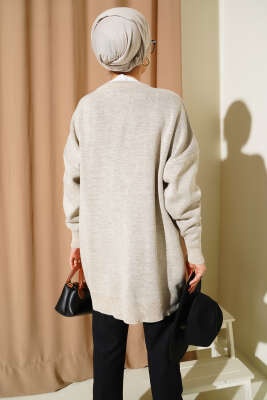 Baklava Çizgi Detaylı Triko Tunik Taş - Thumbnail