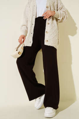 Pazarium - Bol Paça Triko Pantolon Kestane