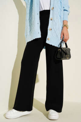 Pazarium - Bol Paça Triko Pantolon Siyah