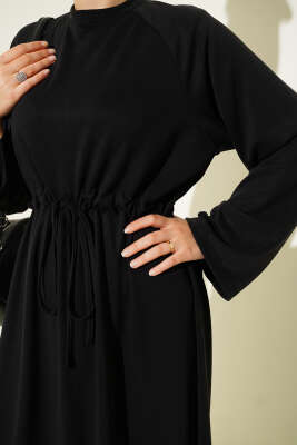 Loyşa Bel Tünel Detaylı Elbise Siyah - Thumbnail