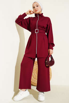Loyşa Kemer Detaylı İkili Takım Bordo - Thumbnail