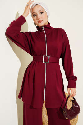 Loyşa Kemer Detaylı İkili Takım Bordo - Thumbnail