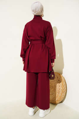 Loyşa Kemer Detaylı İkili Takım Bordo - Thumbnail