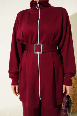 Loyşa Kemer Detaylı İkili Takım Bordo - Thumbnail