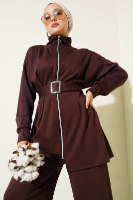 Loyşa Kemer Detaylı İkili Takım Kahve - Thumbnail