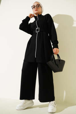 Loyşa Kemer Detaylı İkili Takım Siyah - Thumbnail