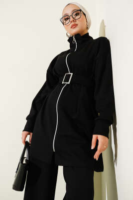 Loyşa Kemer Detaylı İkili Takım Siyah - Thumbnail