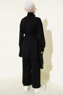 Loyşa Kemer Detaylı İkili Takım Siyah - Thumbnail