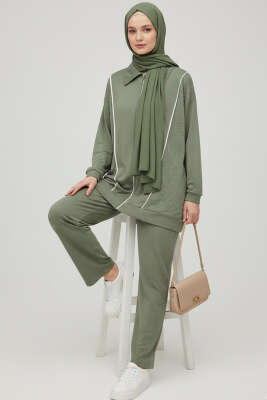 Pazarium - Loyşa Taşlı Fermuarlı İkili Takım Çağla Yeşili