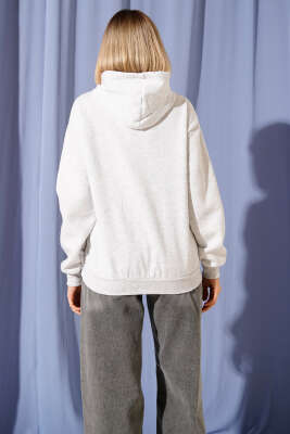 Kapşonlu Kiraz Baskılı Sweatshirt Gri - Thumbnail