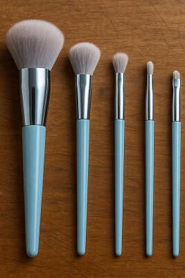 Pazarium - 5'li Makyaj Fırçası Seti Mavi