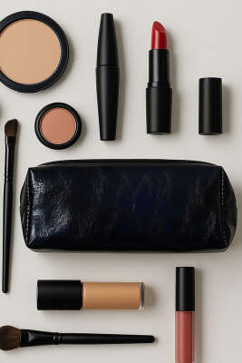 Pazarium - Astarsız Parlak Makyaj Çantası Lacivert