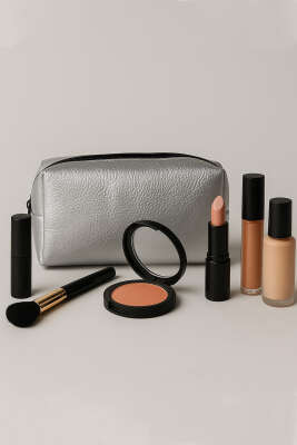 Pazarium - Astarsız Parlak Makyaj Çantası Gri