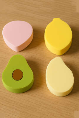 Pazarium - 4'lü Meyve Figürlü Makyaj Süngeri Asorti 1