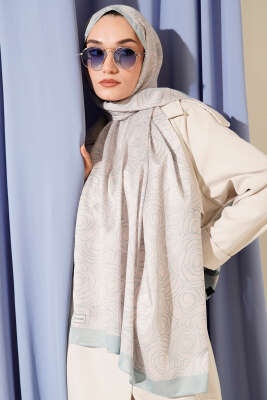 Pazarium - Çizgi Gül Desen Soft Şal Su Yeşili