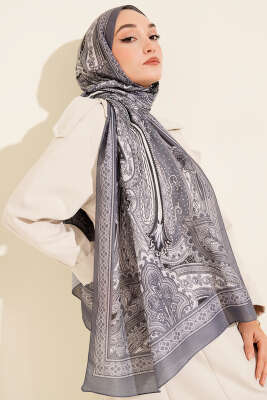 Pazarium - Dark Etnik Desen Şal Kayrak Grisi