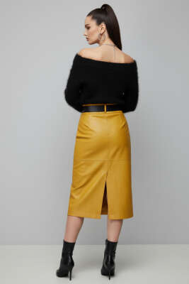 Kayık Yaka Tüylü Kazak Siyah - Thumbnail