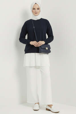 Pazarium - Armalı Alt Eteği Piliseli Tunik Lacivert