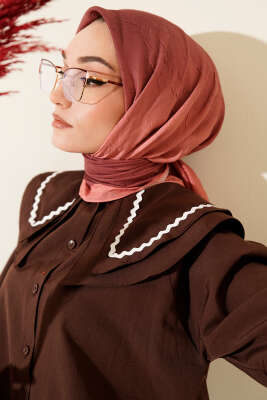 Pazarium - Şeritli Bambu Kraş Eşarp Yavru Ağzı