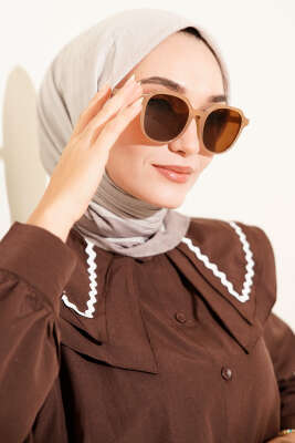 Pazarium - Şeritli Bambu Kraş Eşarp Vizon