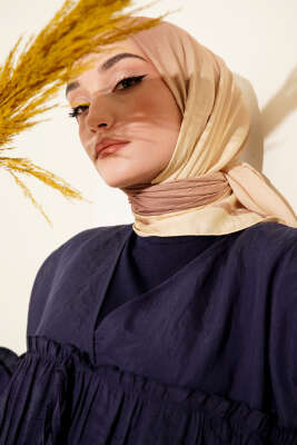 Pazarium - Şeritli Bambu Kraş Eşarp Sarı