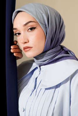 Pazarium - Şeritli Bambu Kraş Eşarp Lila