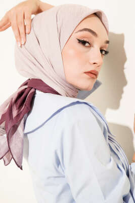 Pazarium - Şeritli Bambu Kraş Eşarp Mürdüm