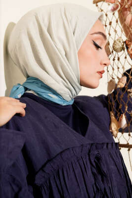 Pazarium - Şeritli Bambu Kraş Eşarp Bebe Mavi