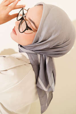 Pazarium - Şeritli Bambu Kraş Eşarp Gri