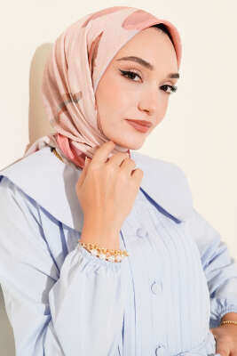 Pazarium - Çiçekli Şeritli Bambu Kraş Eşarp Yavru Ağzı