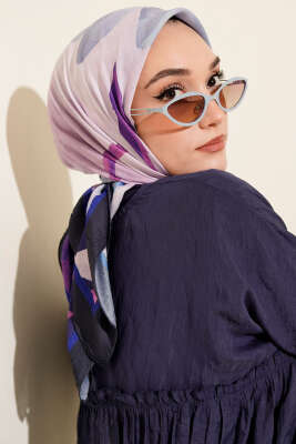 Pazarium - Çiçekli Şeritli Bambu Kraş Eşarp Parlement