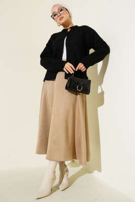 Delikli Baklava Desenli Triko Hırka Siyah - Thumbnail