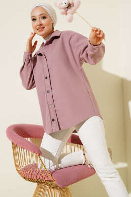 Metal Çıtçıtlı Ceket Pudra - Thumbnail