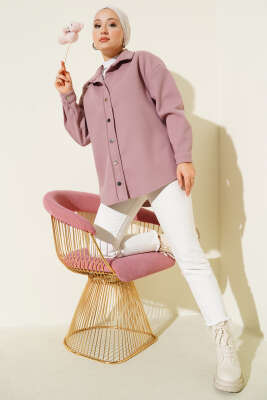 Metal Çıtçıtlı Ceket Pudra - Thumbnail