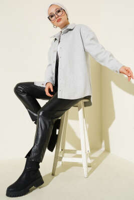 Metal Çıtçıtlı Ceket Gri - Thumbnail