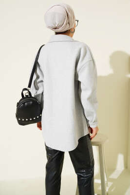 Metal Çıtçıtlı Ceket Gri - Thumbnail