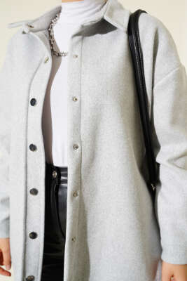 Metal Çıtçıtlı Ceket Gri - Thumbnail