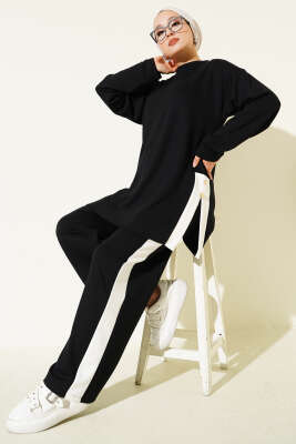 Pazarium - Gold Düğmeli Garnili Loyşa İkili Takım Siyah