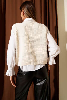 Düğme Detaylı Örgü Hırka Bej - Thumbnail