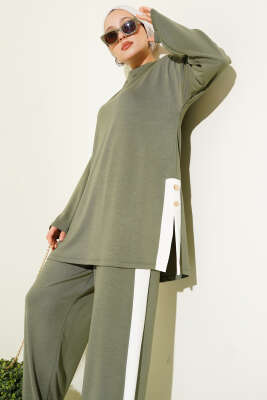 Gold Düğmeli Garnili Loyşa İkili Takım Çağla Yeşili - Thumbnail