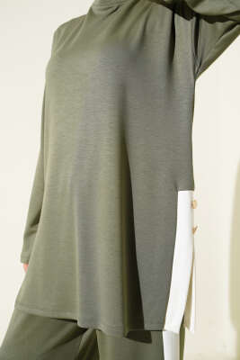 Gold Düğmeli Garnili Loyşa İkili Takım Çağla Yeşili - Thumbnail