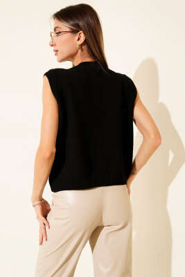 Düğme Detaylı Örgü Hırka Siyah - Thumbnail