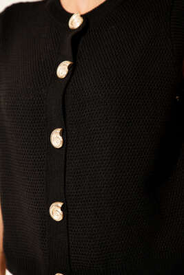 Düğme Detaylı Örgü Hırka Siyah - Thumbnail