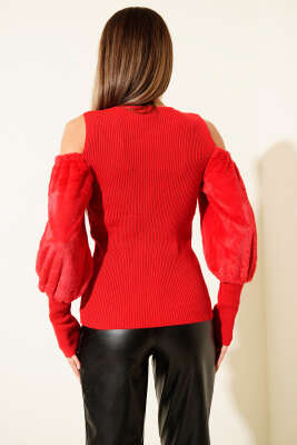 Omzu Açık Sakallı Kazak Kırmızı - Thumbnail