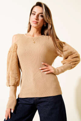 Omzu Açık Sakallı Kazak Latte - Thumbnail