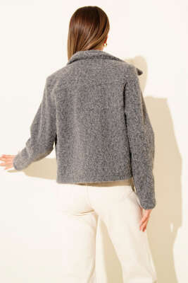 Gömlek Yaka Cepli Kısa Kaşe Ceket Füme - Thumbnail